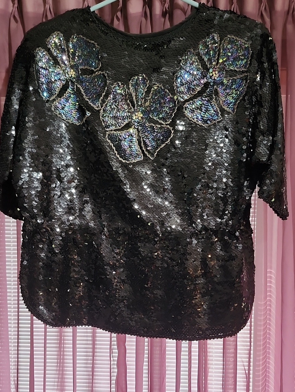 Black Hand Stitched Sequin Top L
